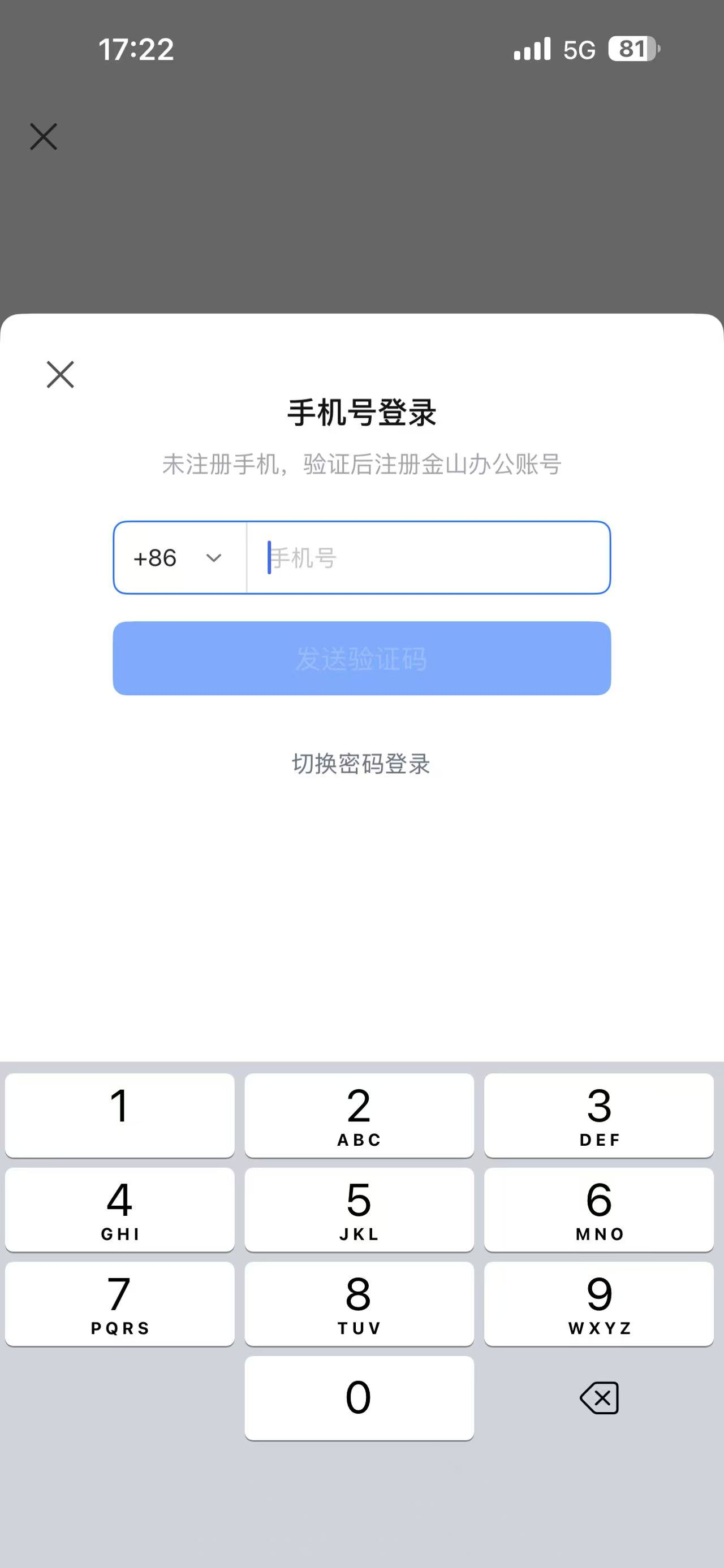 手机号输入验证码页面